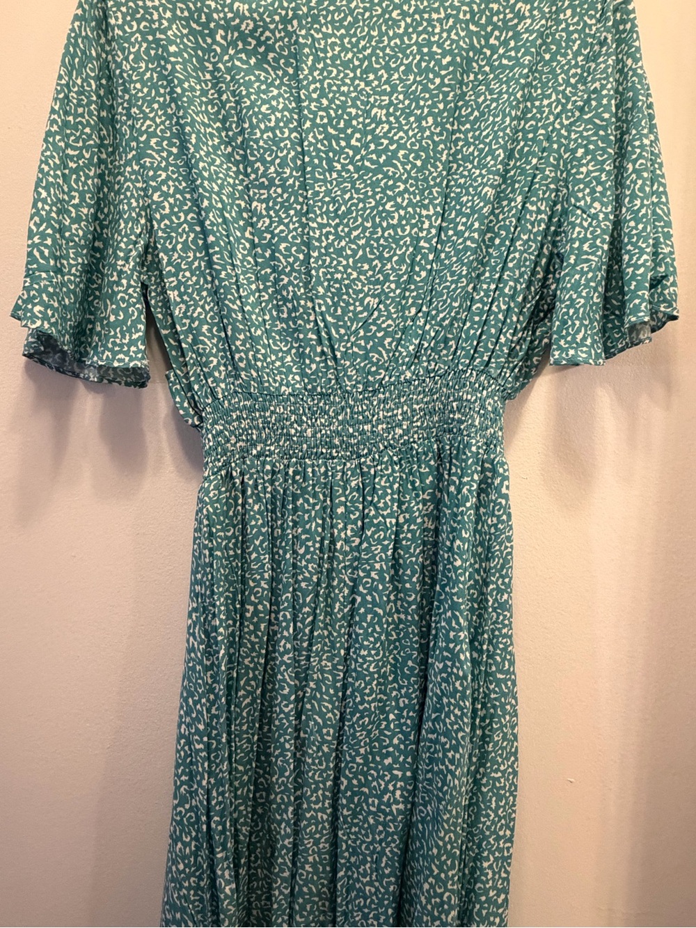 NWT Teal Floral High Low Maxi Dress Flutter Sleeve Elastic Waist Sea Foam Green - Picture 11 of 12